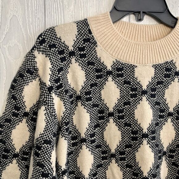 Bobeau Cream Black Diamond Puff Sleeve Sweater XL NWOT - Picture 2 of 5